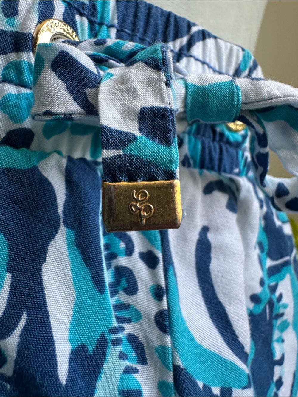 Lilly Pulitzer Teal , Navy & White Printed Elastic-drawstring Waist Shorts - Picture 3 of 11